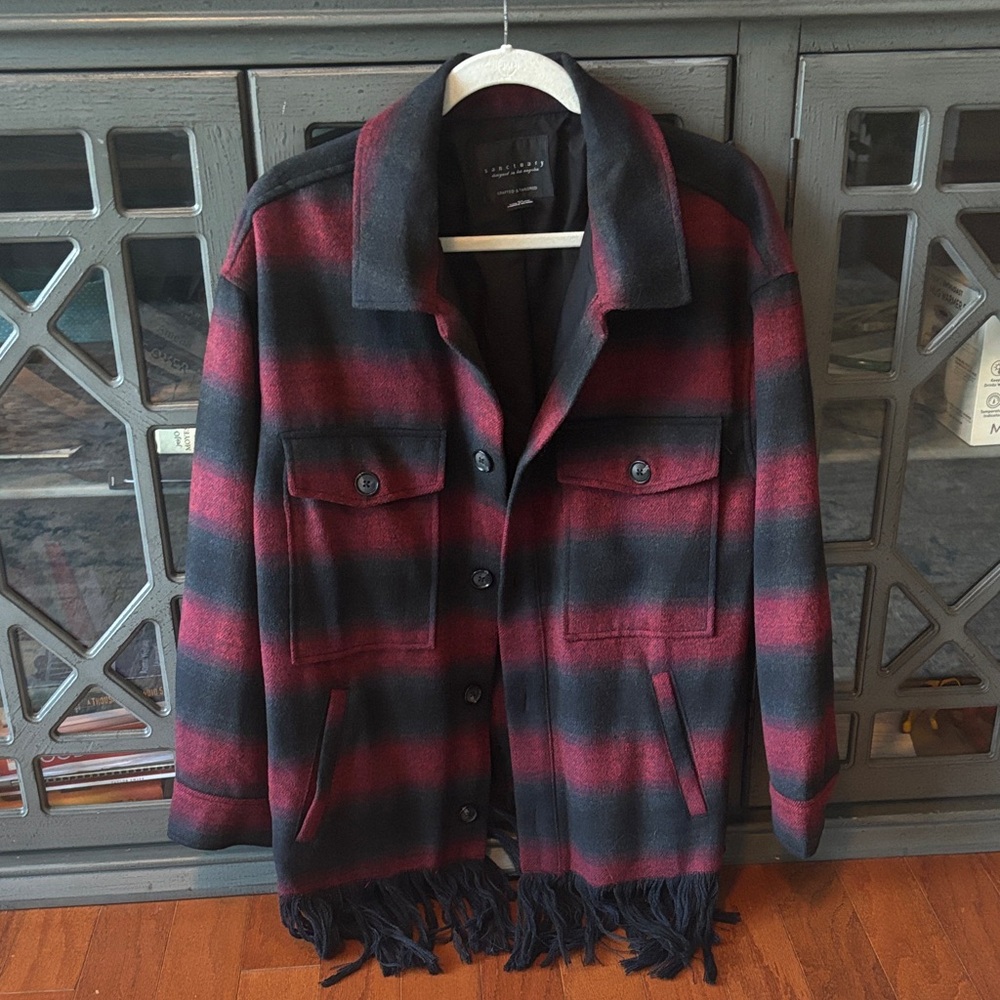 Sanctuary Black and Red Striped Cape Jacket